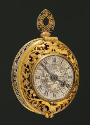 Pendant watch (in German: Halsuhr, “neck-watch”), or "Nürnberger Eieruhr" Signed: Georg Schmidt Augsburg (1581-1608) Augsburg, circa 1600. Gilded bronze and silver. Private collection