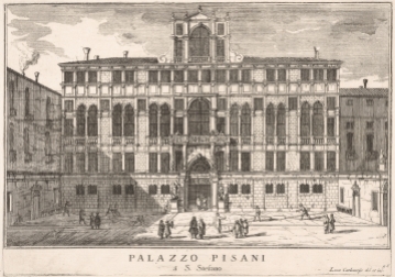 Palazzo Pisani in Campo Santo Stefano from "Le fabriche e vedute di Venezia", Venice 1703 Engraving by Luca Carlevarijs (1663-1730)