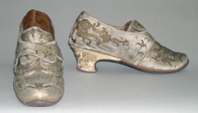 Shoes Date: 1720–40 Origin: European Medium: silk, leather, wood, metallic Credit Line: The Metropolitan Museum of Art, New York​ - Gift of International Business Machines Corporation, 1960