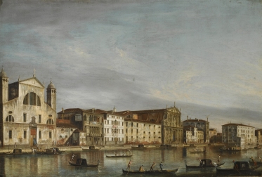 Apollonio Facchinetti, aka Domenichini (1715-c.1770) View of the Grand Canal with the church of Santa Lucia and the Scalzi church.Private collection Many of the buildings in this painting don't exist anymore. The church of Santa Lucia and all the houses on its left, were demolished in the 1800s, to build the train station. The Scalzi church still exists, with the Scalzi bridge in front of it, built in the 20th century.