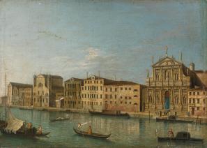 Apollonio Facchinetti, aka Domenichini (1715-c.1770) View of the Grand Canal with the Scalzi church. Private collection Many of the buildings in this painting don’t exist anymore. The church of Santa Lucia (on the left) and all the houses on its left, were demolished in the 1800s, to build the train station. The Scalzi church (on the right) still exists, with the Scalzi bridge in front of it, built in the 20th century.