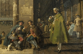 Giovanni Antonio Canal, aka Canaletto Piazza San Marco and the Procuratie Nuove (detail) Circa 1756 National Gallery, London On the other side, too, under the Procuratie Nove—in Caffè di Biasetti, at Giuseppe Boduzzi’s Aurora Caffè, and at Florian Francesconi’s Venezia Trionfante—more young men were playing the same game. Marcello arrived at the entrance of alla Vigilanza apothecary, greeted a couple of men who stood chatting at the door, and went in, passing two more in deep discussion who had just left the Palace and were on their way to the ridotto near the San Geminiano Church, a few doors down from Luigi Fabbri’s perfume shop. From The Laws of Time, a novel by Andrea Perego