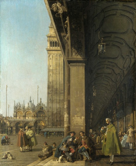 Giovanni Antonio Canal, aka Canaletto Piazza San Marco and the Procuratie Nuove Circa 1756 National Gallery, London On the other side, too, under the Procuratie Nove—in Caffè di Biasetti, at Giuseppe Boduzzi’s Aurora Caffè, and at Florian Francesconi’s Venezia Trionfante—more young men were playing the same game. From The Laws of Time, a novel by Andrea Perego