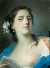 Rosalba Carriera, Portrait of Faustina Bordoni with a musical score. Circa 1724-1725 Pastel Gemäldegalerie Alte Meister - Dresden (Germany) Rosalba Carriera made a few portraits of the famous opera singer Faustina Bordoni.