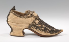 Shoe Date: 1690–1729 Probably British Medium: silk and metal Brooklyn Museum Costume Collection at The Metropolitan Museum of Art, Gift of the Brooklyn Museum, 2009; Gift of Herman Delman, 1954