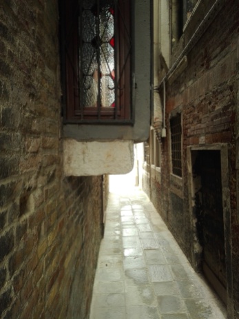 He took a little bridge that led him into the dark and narrow Calle della Morte, which skirted behind the grand gothic residence belonging to the Badoer family. From The Laws of Time, a novel by Andrea Perego Photo ©AndreaPerego