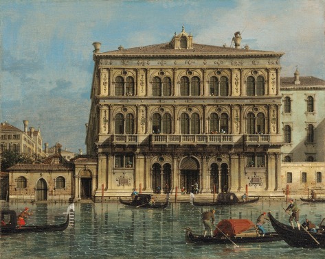 Painted by Canaletto after he returned to Venice from England, after 1755, this view of Palazzo Vendramin-Calergi on the Grand Canal is part of a group of paintings depicting some of the main Venetian palaces. Private collection